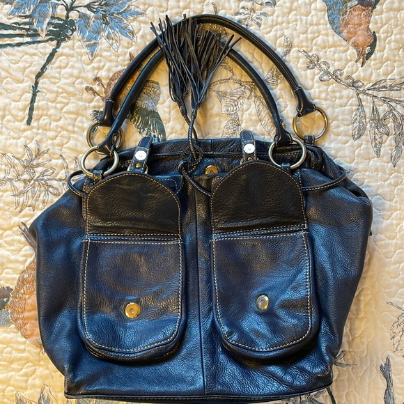 Barneys New York Navy Leather Handbag - Picture 2 of 8